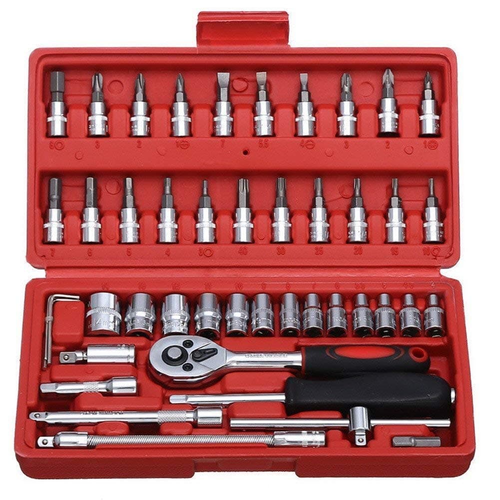 AJIGNA MART 46 In 1 Pcs MultiPurpose Combination Tool Set Hand Tool Kit With Wrench Set Socket Set Precision Socket Set For All Bike Car