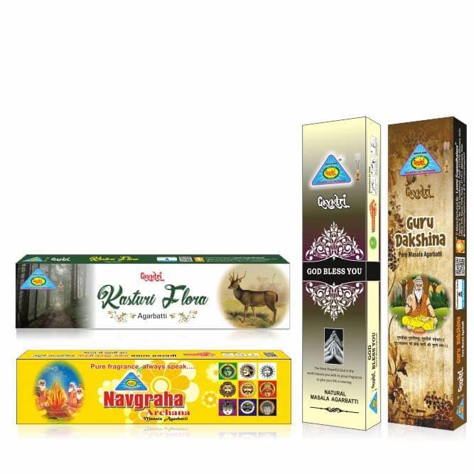Gayatri Pure Masala Agarbatti Mix Combo Premium Hand Rolled Incense Sticks for Puja Meditation Pooja Item Aromatic Environment Pack of 4 50g per Pack