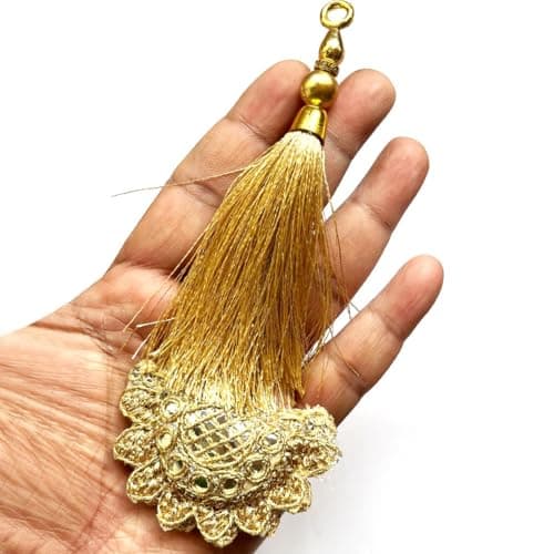 Adikala Craft Store Handmade Work Ethnic Sequin Tassel Latkan Set of 2 for Saree Pallu, Designer Blouse, Dupatta and Lehenga (Golden Sequin)