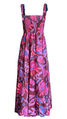 kinstell Women's Summer Boho Spaghetti Strap Square Neck Ruffle Casual Flowy Long Dress Beach Swing Party Maxi Dress