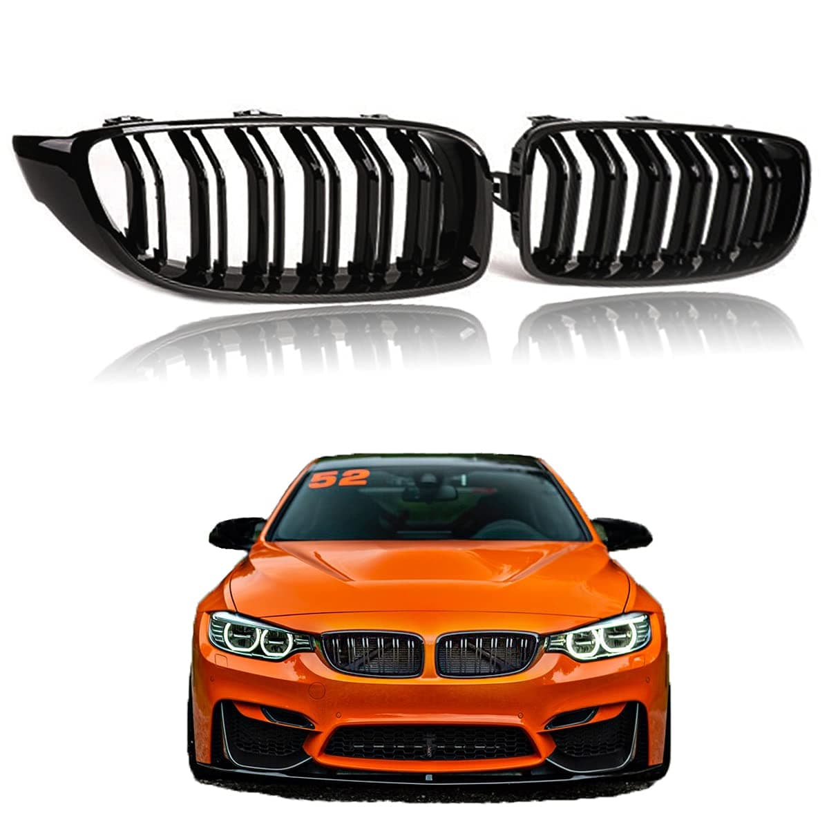Tonee Front Kidney Grille Grill for 4 Series M4 F80 F82 F83 F32 F33 F36 428i 430i 435i 440i 20142019 2Pcs Gloss Black