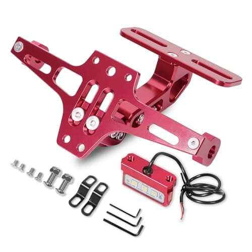 MDPROMCP Universal Motorcycle Fender Eliminator With LED Light CNC Aluminum License Plate Bracket (Red)