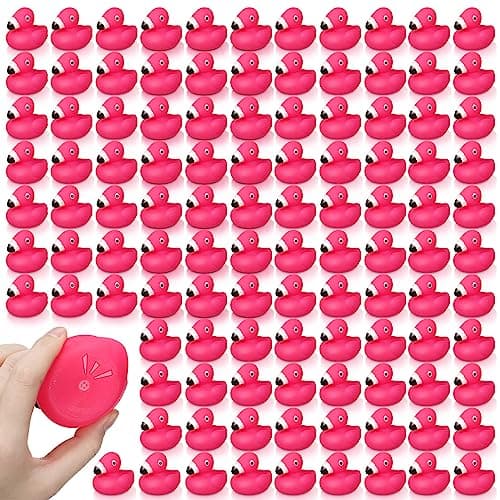 Honoson 50 Pcs Flamingo Rubber Duckies Bulk Pink Flamingos Party Favors Bath Toy Pool Floating Squeak Rubber Ducks for Birthday Party Decoration Baby Shower Cake Decoration Classroom Prizes