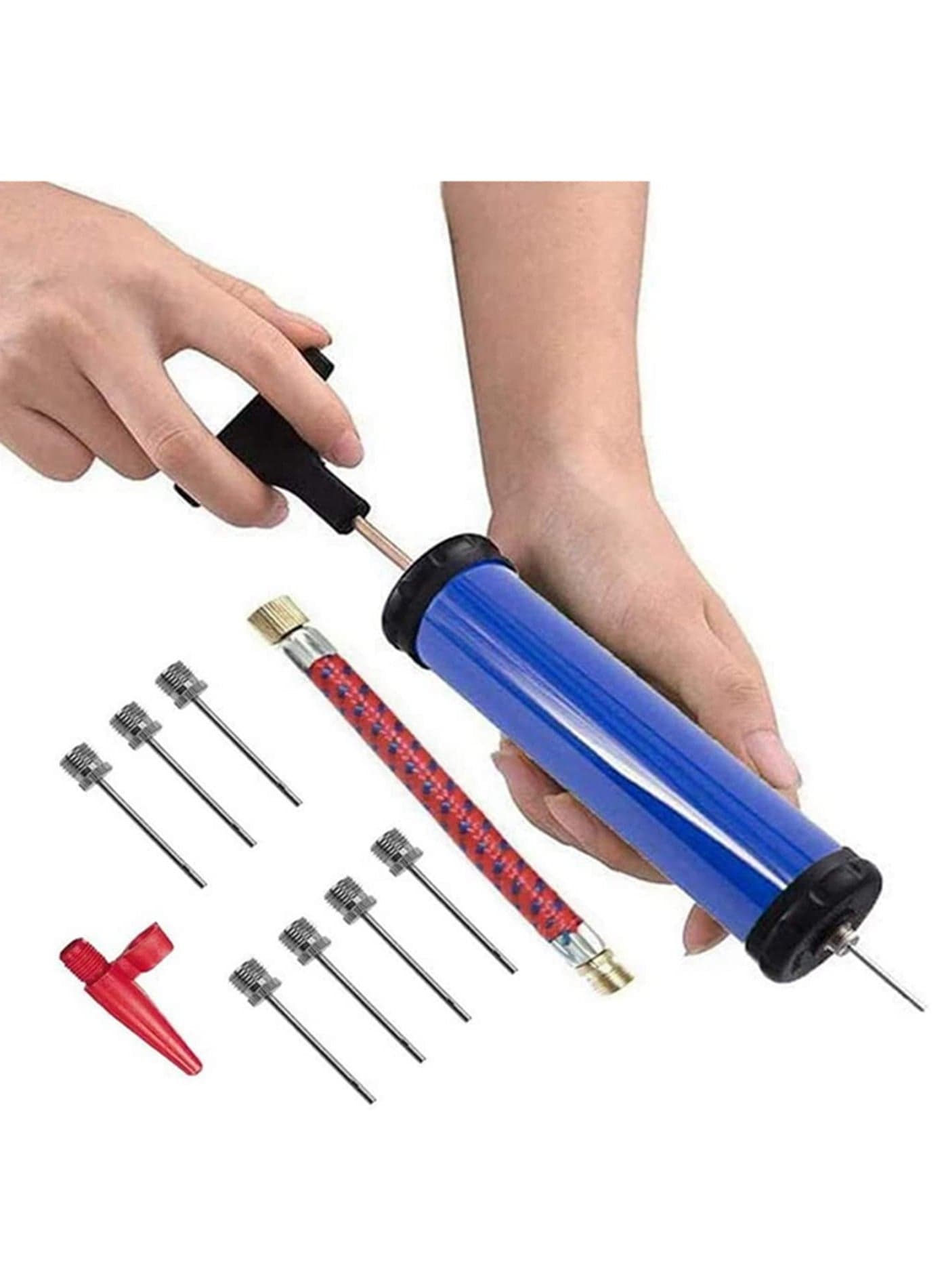 Portable Ball Pump Set with 6 Inch Air Hose 10pcs Needles Hand Inflator Tool for Soccer Basketball Volleyball Football Netball Convenient Carry Multi Angle Inflation Accessories