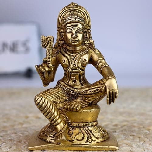 Bhunes Ayyapa Brass Idol Murti – Lord Ayyappan Sculpture, Temple Guardian, Folk Deity, Home Decor, Pooja, Spiritual Showpiece, South Indian Vigraha, Gold, 4 Inch, 1 Piece