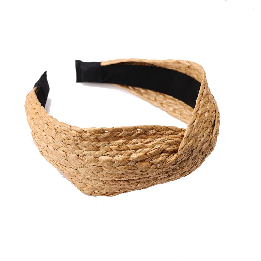 yaozeio Raffia Rattan Headband Straw Summer Headbands for Women Head Bands No Slip Wide Woven Headband Hairbands Bohemian Boho Headbands for Womens Hair Accessories for Girls