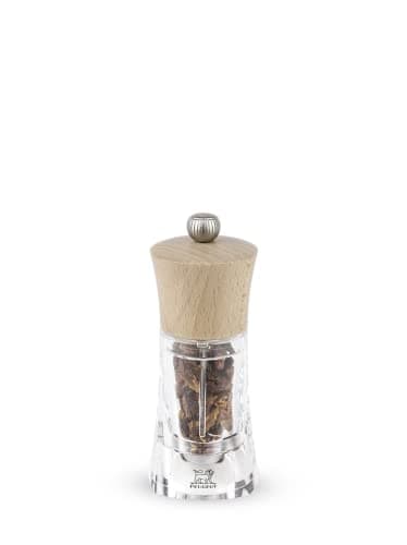 Peugeot - Oleron Manual Chili Pepper Mill - Transparent Adjustable Spice Grinder - Acrylic and Beechwood, Natural, 5.5 Inches