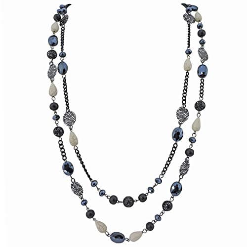 Bocar Long Necklaces for Women Trendy, Boho Layered Crystal Beaded Collar Necklaces for Women, Fashion Statement Necklaces Jewelry (NK-10084-Pirate Black)