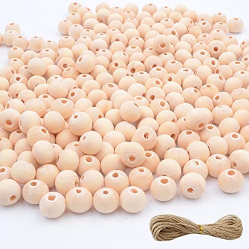 1000pcs 10mm Wooden Beads for Craft with Jute Twine,Round Natural Unfinished Wood Beads for DIY Craft,Bead Garland, Farmhouse Decor,Jewelry Making