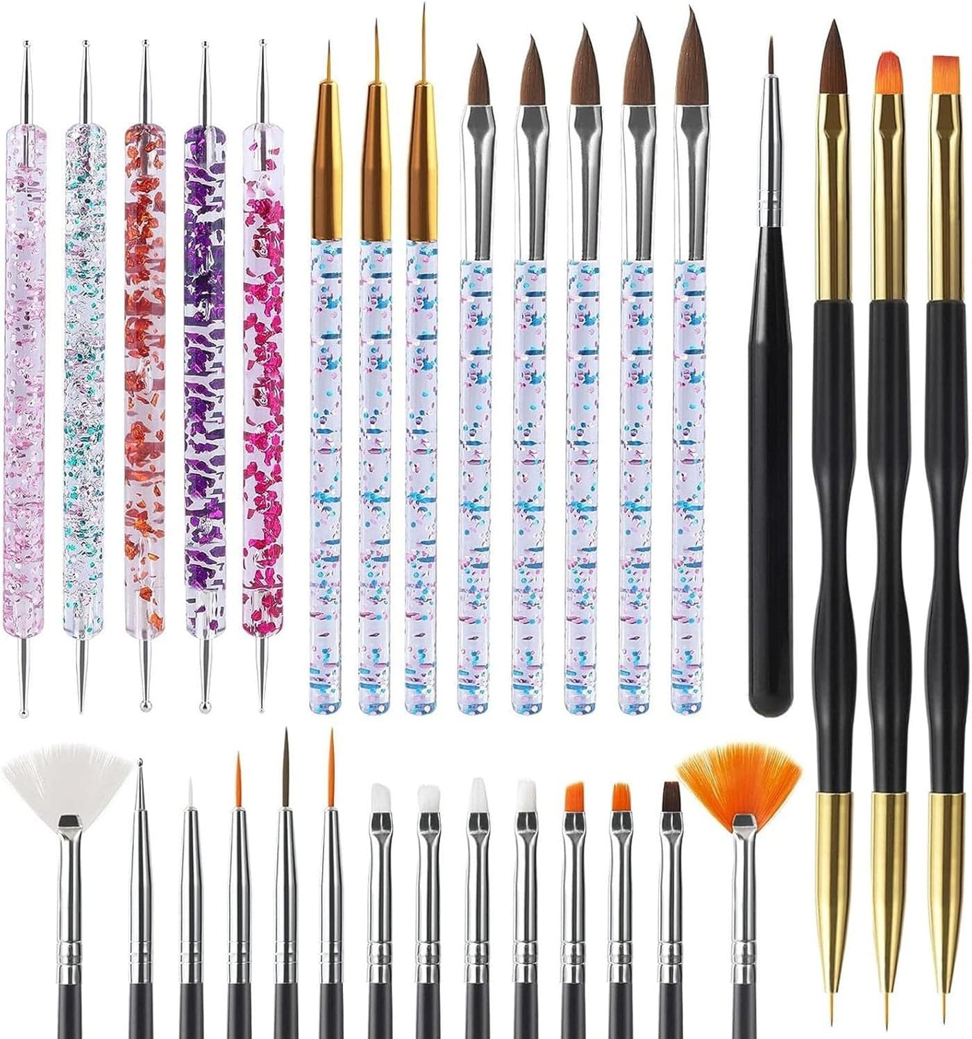 31Pcs Nail Art Brushes Nail Art Tool Set,Nail Dotting Tools Striping Nail Art Brushes for Liner Brushes Nail Drawing Pen For Nail Design for Home and Salon Use