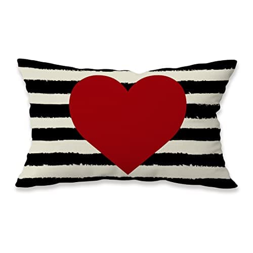 Jbralid Valentines Day Pillow Covers 16x24 Love Heart Black Strips Holiday Valentine's Day Mother's Day Linen Throw Pillow Case Cushion Cover for Sofa Chair Home Decoration