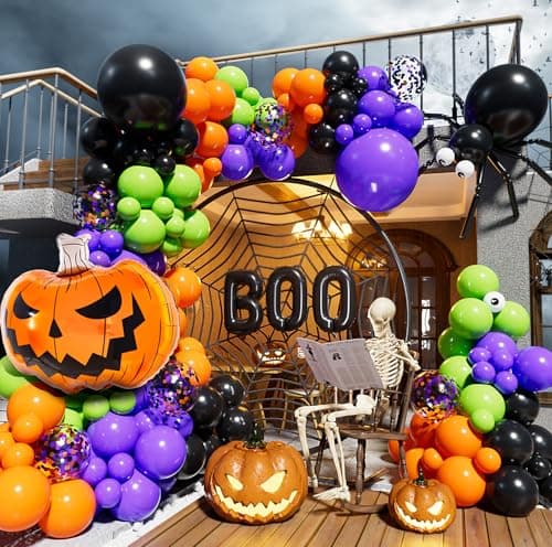 Halloween Balloons Garland Arch Kit126pcs DIY Halloween Party Balloon With BlackOrangePurpleFruit GreenConfettiBalloonsBooSpiderPumpkin Foil Balloon for HalloweenParty Decorations Indoor