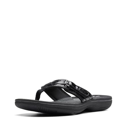 Clarks Women's Breeze Sea Flip-Flop, Black Patent, 10