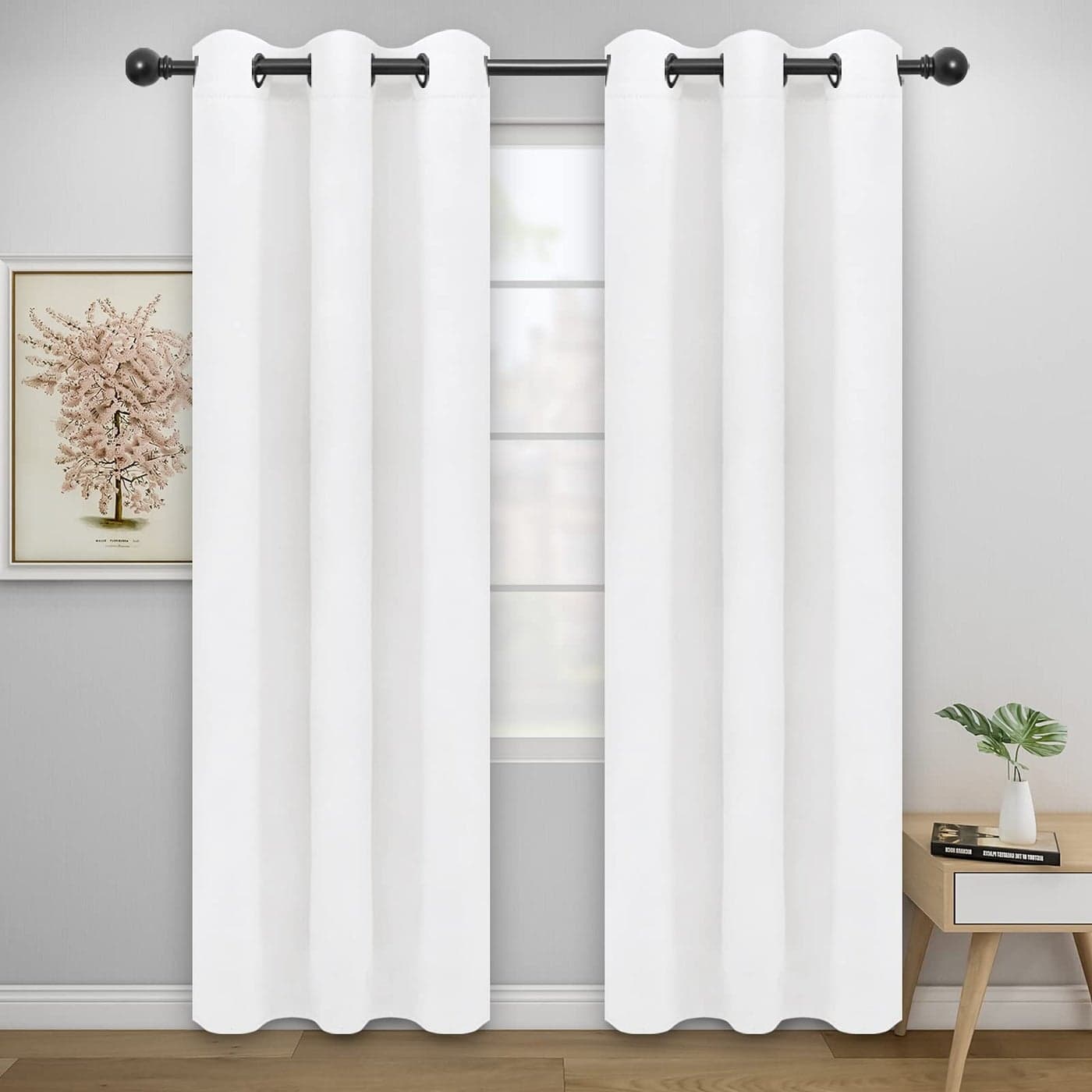 EasyGoing Blackout Curtains for Bedroom Solid Thermal Insulated Grommet and Noise Reduction Window Drapes Room Darkening Curtains for Living Room 2 Panels42x84 in White