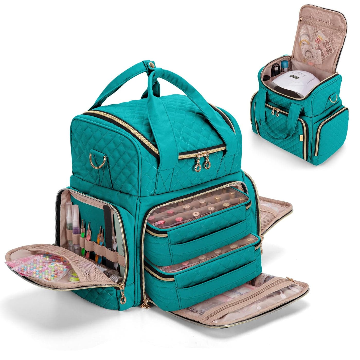 LUXJA Nail Polish Organizer Holds 48 Bottles and a Nail Lamp Nail Polish Case with 2 Removable Bags and Tools Storage Pockets Patent Pending Teal