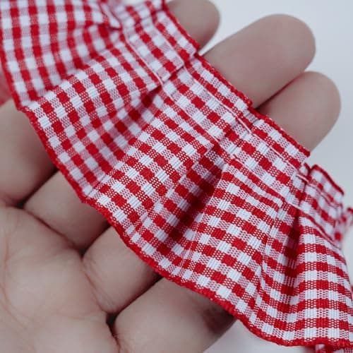 10 Yards Gingham Ruffle Pleated Lace Trim Gingham Lace Ribbon Fabric Trims for Sewing Making Crafts Dress Curtain Wedding Costume Pillowcase Decor red