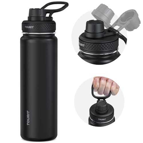 TOURIT 24 oz Insulated Water Bottle, Stainless Steel Water Bottles With Handle, Double-Wall Vacuum Sports Water Bottle, BPA Free Leakproof Water Bottle, Black