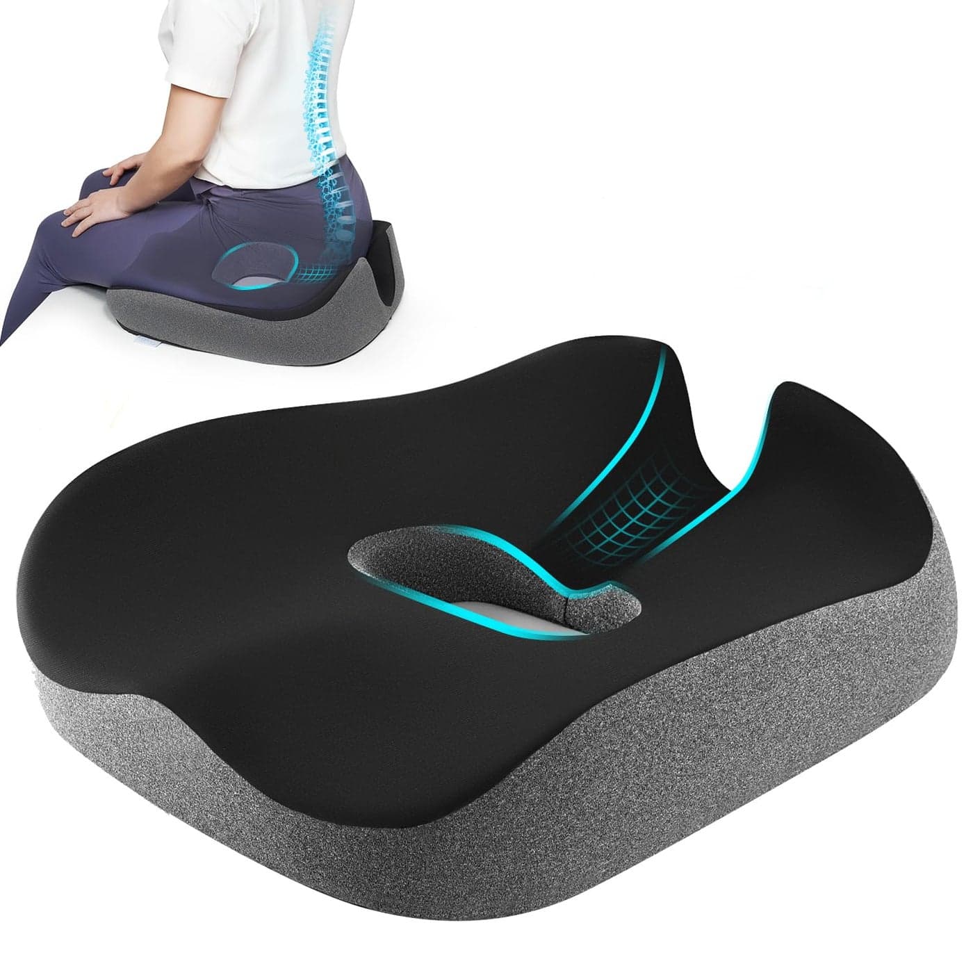 anzhixiu Concave U Surface Donut Pillow for Tailbone Pain Cradle Tailbone Reducing Pressure on Pelvis Hemorrhoid Pillow for Office Car Home Seat BlackGray