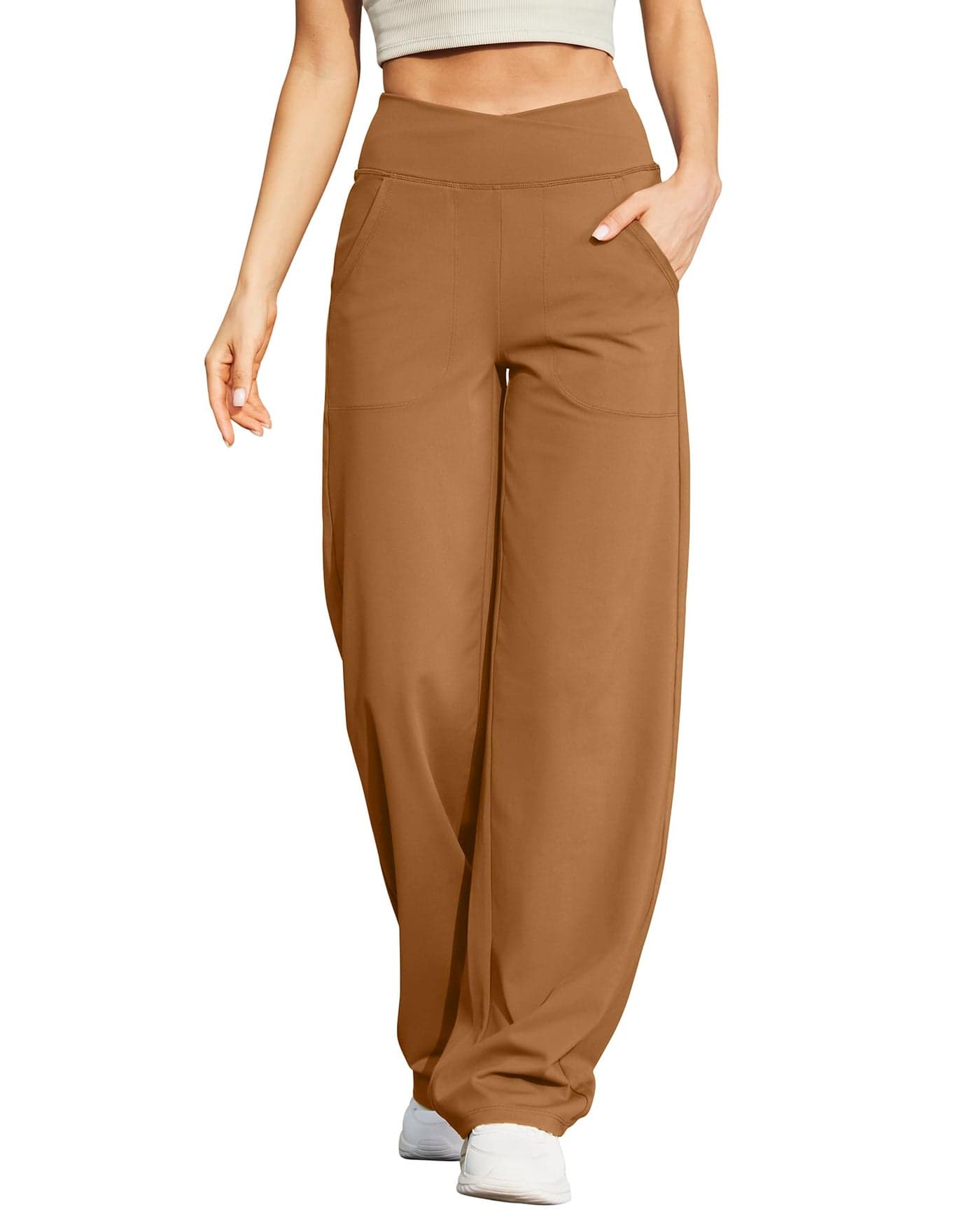 G4Free Lounge Pants for Women Yoga Dress Pants Stretchy Business Office Trousers Tummy Control Wide Leg Leggings(Coca Mocha,XS,Petite)