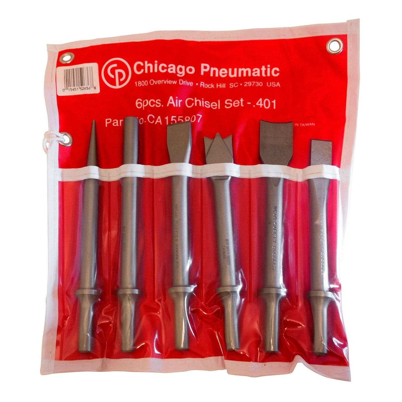 Chicago Pneumatic CA155807 Chisel Kit Rivet Cutter Twin Blade Cutter Cold Chisel Straight Punch Tapered Punch Spot Weld Splitter 0401 Inch 102 mm Round Shank 6 PCS