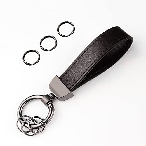 Turcee Leather Car Keychain, Creative Personality Leather Key Fob, Universal Key Fob Keychain for Men and Women (Black)