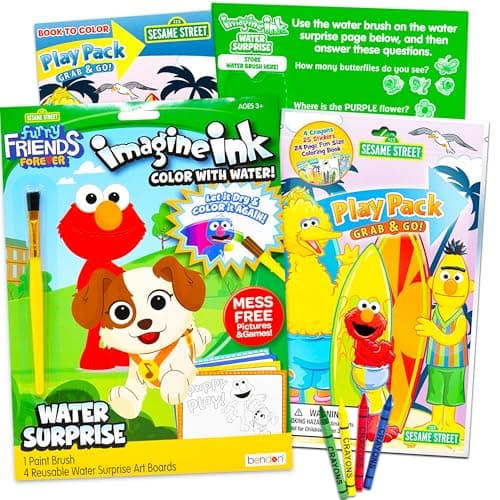 Sesame Street Paint With Water Super Set for Girls Kids Bundle ~ Deluxe Mess-Free Book with Water Surprise Brush, Mini Coloring Book, and Stickers (Sesame Street Party Supplies)