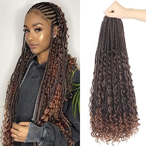 Goddess Box Braids Crochet Hair With Curly Ends 22 Inch Bohomian Box Braids Crochet Braids 8 Packs 3X Crochet Braids Synthetic Braiding Hair Extension for Black Women 22 Inch Pack of 8 T1B 30