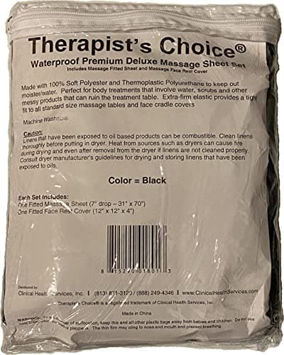 Therapist’s Choice® Waterproof Massage Sheet 2pc Set, Machine Washable, Includes Fitted Sheet & Fitted Face Cover (Massage Table Not Included) (White)