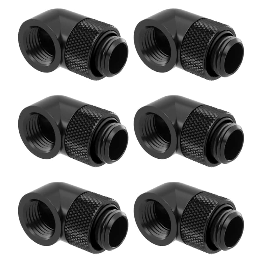 dracaena.io 6 Pack G1/4" Thread Male to Female Extender Fitting, 90° Rotary Fitting Adapter Connector for Computer Water Cooling System, Black