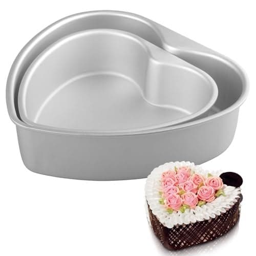 Velicber 2 Pack Heart Shaped Cake Pans Set (10 & 8 Inch), Aluminum Heart Cake Pan, Nonstick Cake Baking Mold, Heat-Resistant Baking Tin for Wedding, Birthday, Party, Valentine's Day