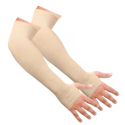 SNMMIFER UV Protection Arm Sleeves with Thumb Holes, Nylon Sun Protection Hand Cover for Running and Cycling, Unisex (1 Pair-Skin)