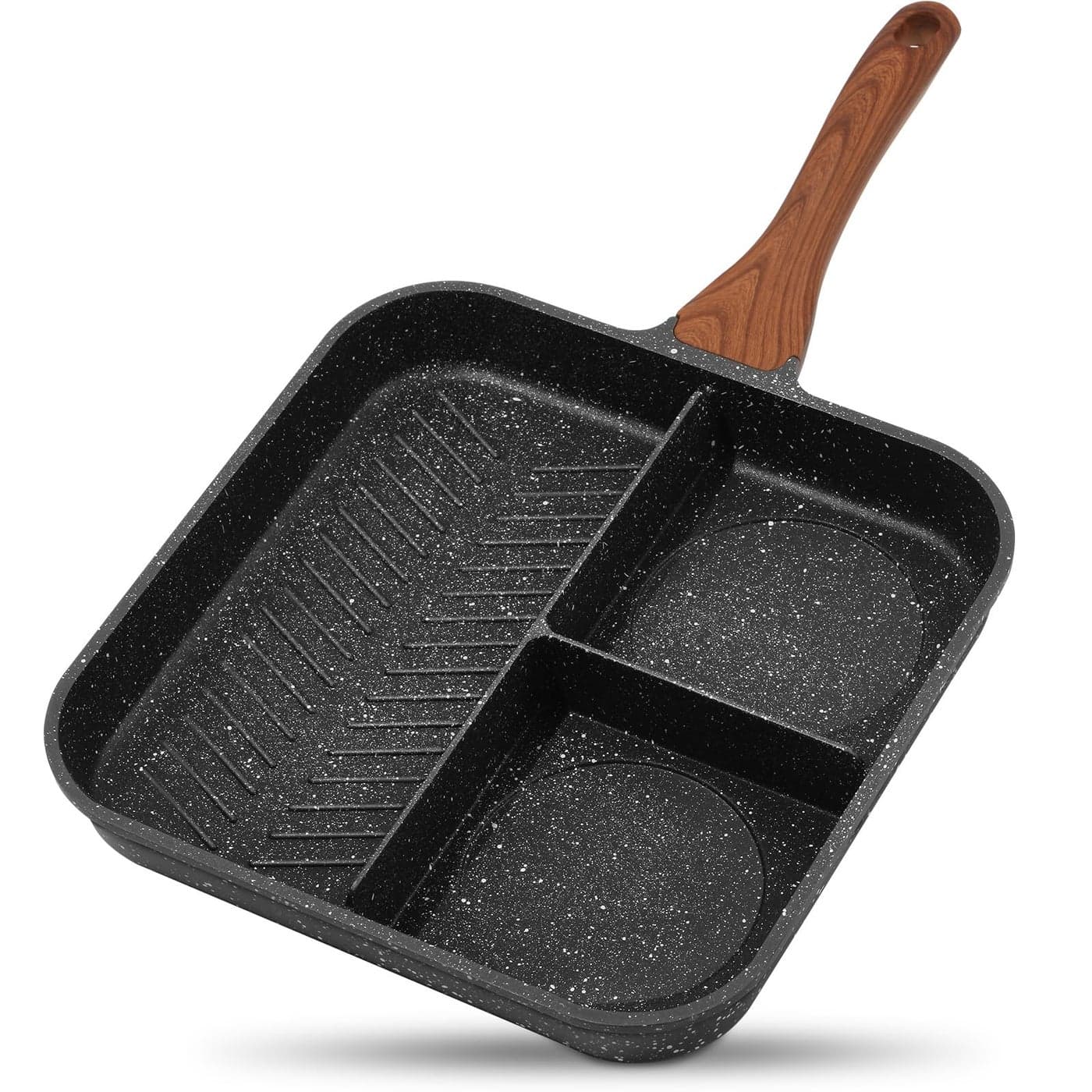 ESLITE LIFE 11 Inch Nonstick Divided Grill Pan for Indoor Cooking Versatile 3In1 Induction Large Breakfast Pan for Stove Tops PTFE PFOA Free Black