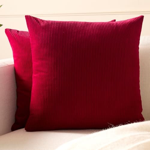 Encasa XO Corduroy Cushion Covers 40x40 cm, Set of 2 Soft Textured Striped Boho Pillow Covers | Decorative and Cozy Throw Pillows Cases for Home Decor and Sofa Living Room Red