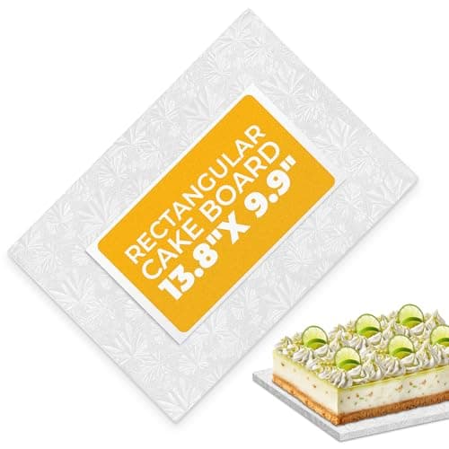 Cake Board Rectangle 13.8" x 9.9" – Grease-Proof Foil, Sturdy Rectangle Cake Boards with Double-Wall Corrugated Design, Smooth Wrapped Edges – Elegant White Display for Cakes, Pastries, and Desserts