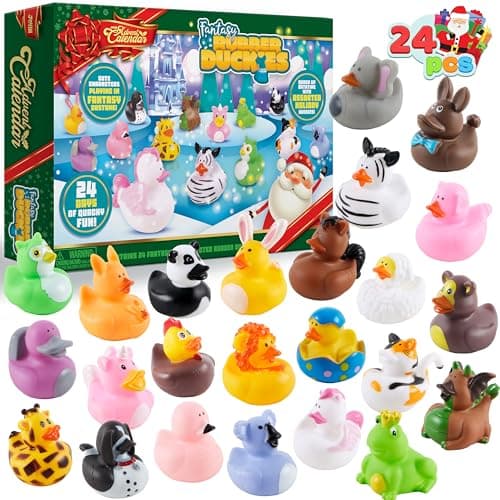 JOYIN 24 Days Christmas Advent Calendar 2025, Rubber Ducks for Boys Girls Kids and Toddlers, Party Favor Xmas Gifts, Halloween Rubber Ducky Bath Toys, Kids Xmas Fun Ducks, Christmas Countdown