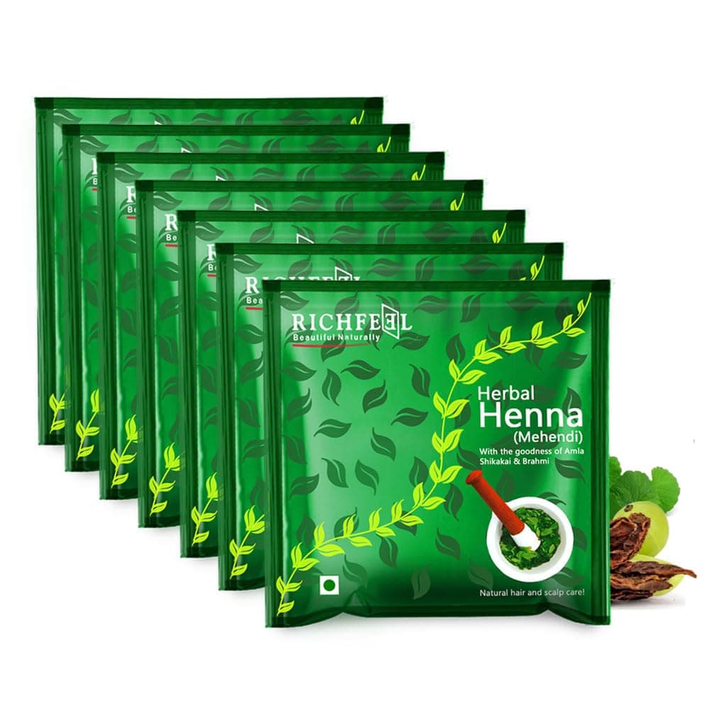Richfeel Heena Mehendi Powder Natural Hair Color and Conditioning with the goodness of Amla Shikakai Brahmi 100 g Pack of 7