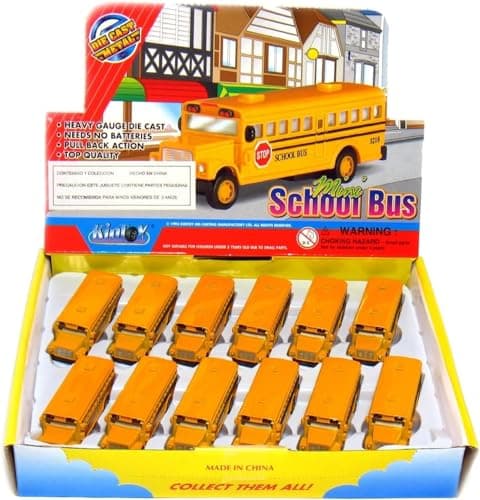 KiNSFUN Classic Mini School Bus 25 Inches Die Cast Metal Model Key Chain Box of 12