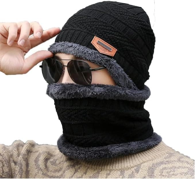 ULTRINA Winter Cap with Neck Scarf for Men & Women – Fleece-Lined Thermal Beanie with Neck Warmer | Thick And Fluffy Woolen Hat for Cold Weather, Skiing & Outdoor Use (Multicolor)