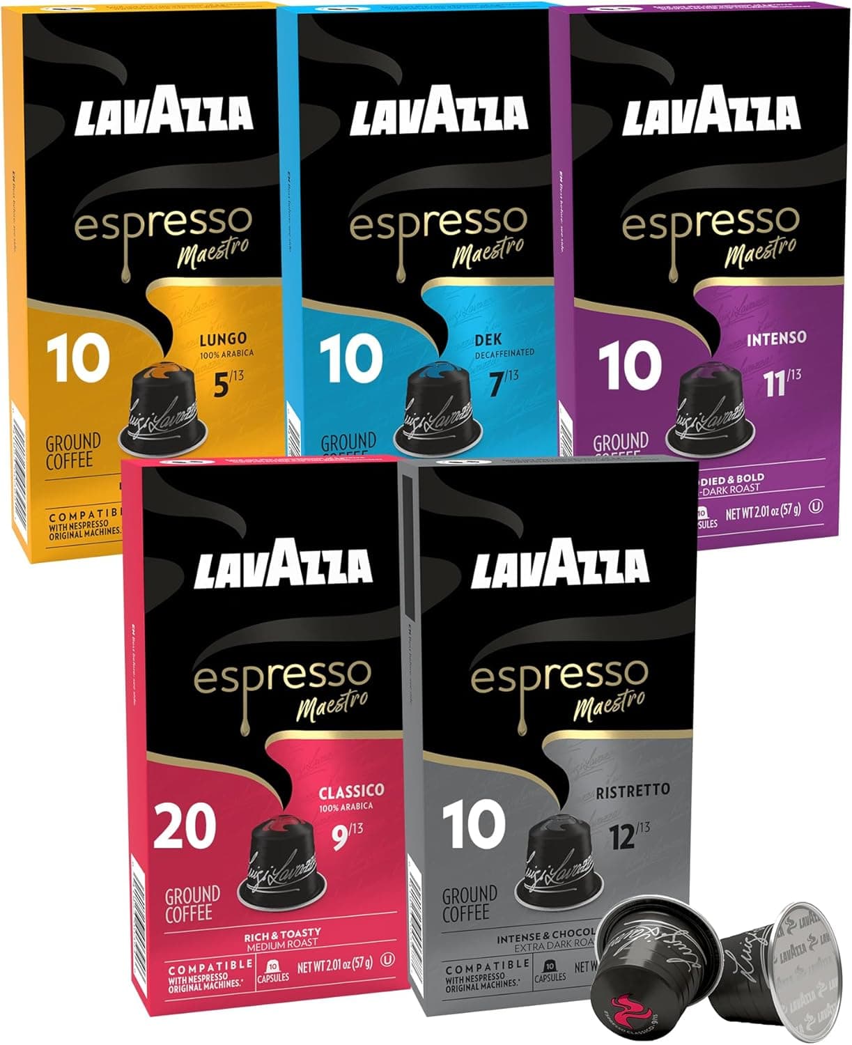 Lavazza Nespresso Compatible Capsules Variety Pack - 60 Pods of Diverse Coffee Blends