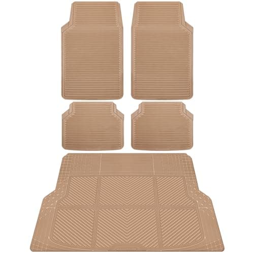 CAR PASS Tan Rubber Car Floor Mats Cargo Liners All Weather Car Mats Trunk MatsWaterproof Automotive Floor Mats Trim to Fit for Most Cars Sedans SUVs Vans Durable Heavy Duty AntiSlipBeige