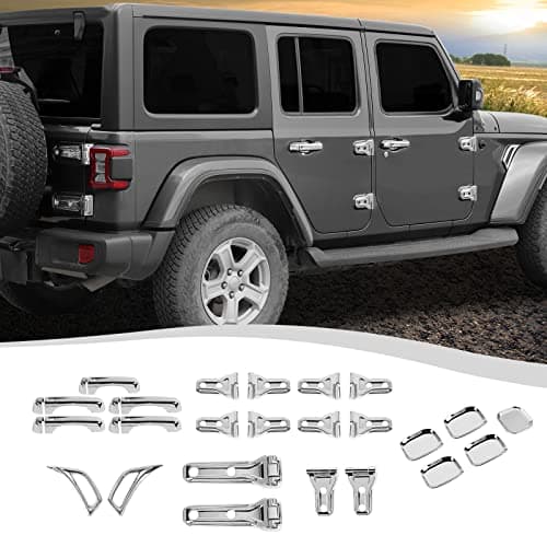SQQP 24PCS Full Set Exterior Decoration Trim Kit Fit for 2018-2026 Jeep Wrangler JL JLU 2/4 Doors, Door & Hood Hinge Covers Door Handle Side Vent Tailgate Hinge Cover Trim(Chrome)