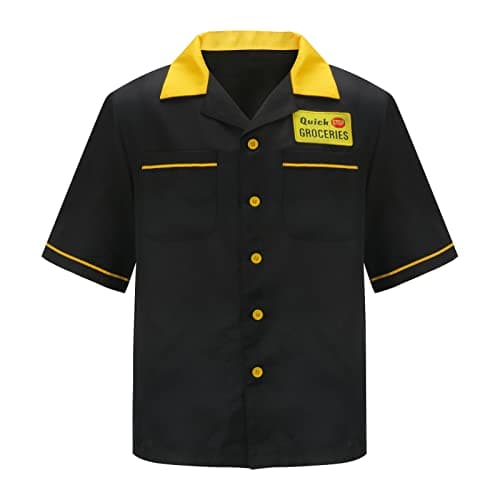 Men's Lapel Shirt Cosplay T-Shirt Quick Stop GROCERIESF Short Sleeve Tops Button Casual Tees with Pocket(Black & Yellow, Medium)