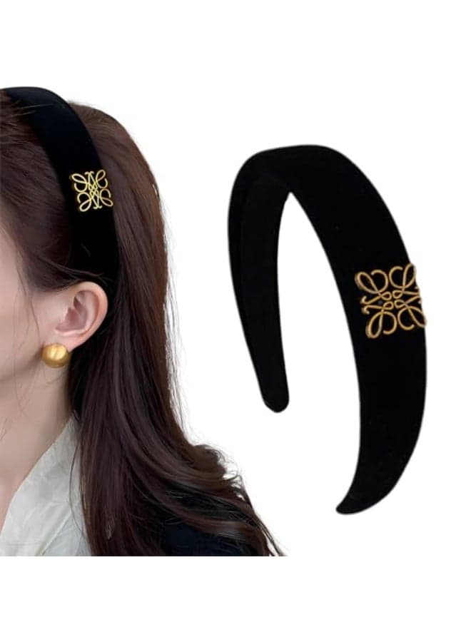 Ceoyiler Fashion Headbands Black Velvet Headband for Women Classic Retro Design Hair Suitable for Women Fashion Headband Black
