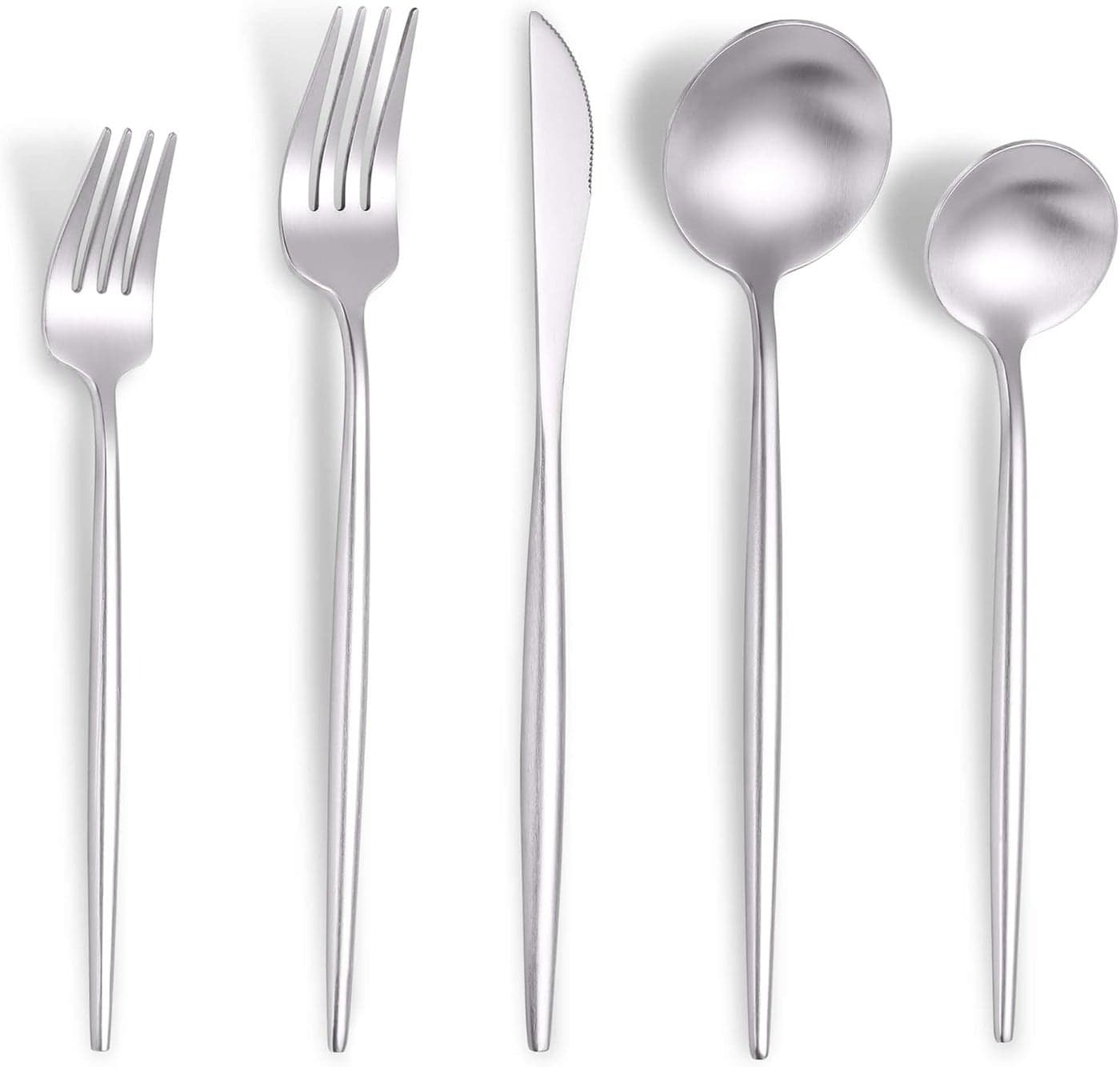 Matte Silverware Set for 4Modern Stainless Steel Brushed Cutlery Set20Pieces Heavy Duty Flatware SetKnives Spoons and Forks Set Utensils Set Satin Finish Dishwasher Safe