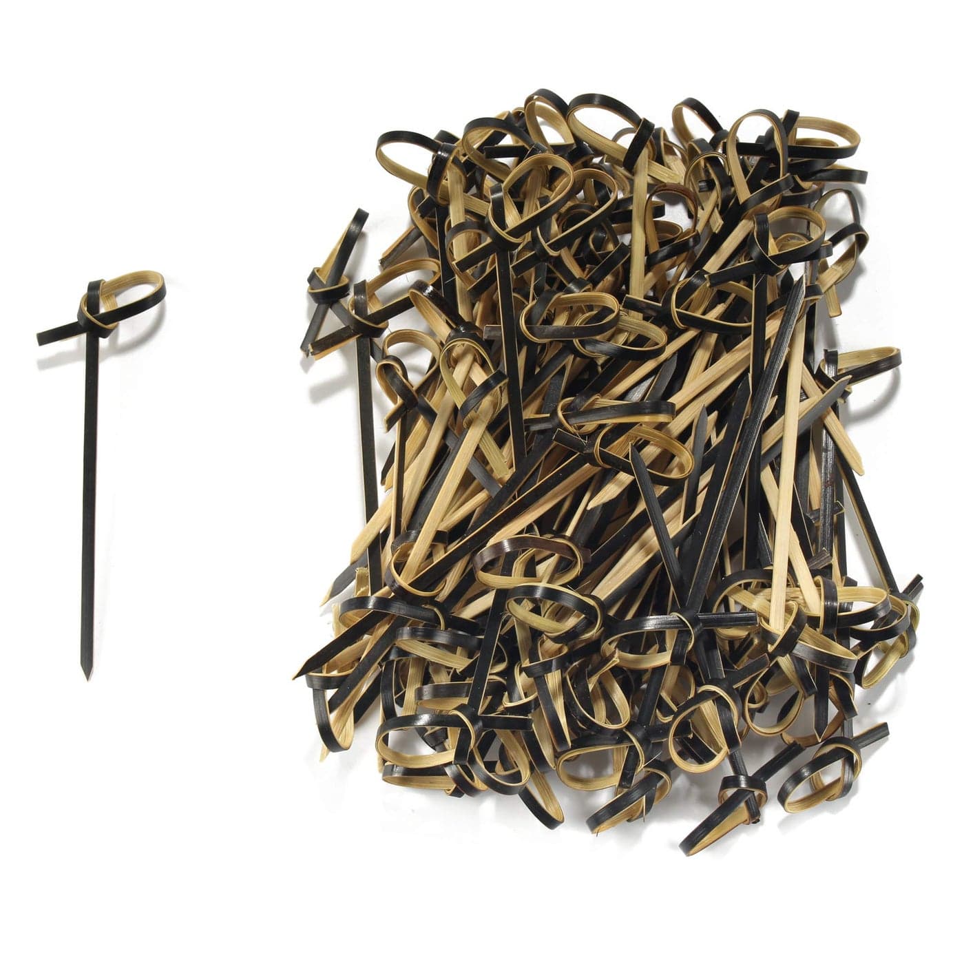 BambooMN 4.7" Bamboo Black Knotted Knot Skewers Picks for Cocktails and Hors' D'oeuvres Party Supplies, 1000 Pieces