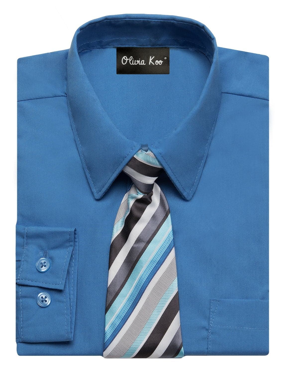 OLIVIA KOO Boys Solid Color Dress Shirt with Matching Tie Set,Vivid Blue,6