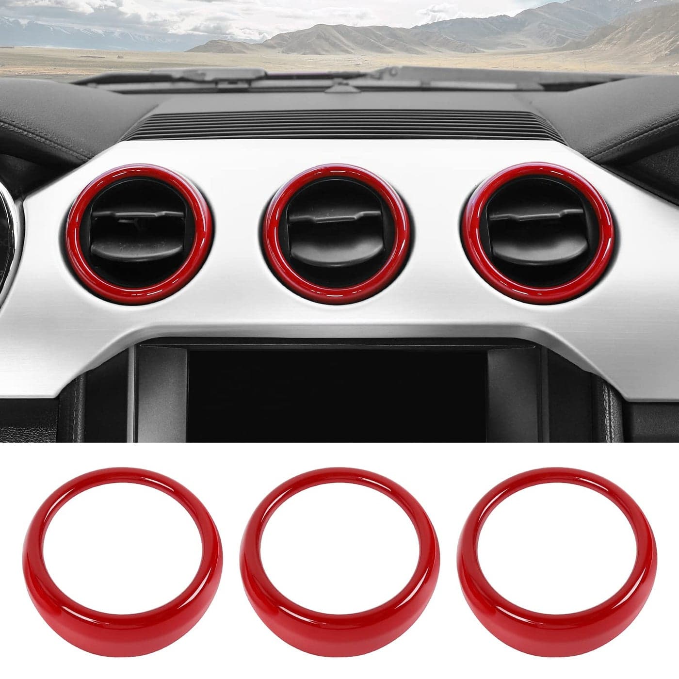 RTTCZ Center Console Air Conditioner Outlet Vent Trim Cover Ring Interior Accessories for Ford Mustang 201520223PCS Red