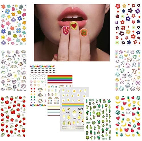 Fanoshon Cute Nail Decals Stickers for Women Girls Kids 200 PCS Self Adhesive Nail Tip Manicure Peduicure for Fingernails Toenails Fake Nails Birthday Party Favors Christmas Stocking Stuffer