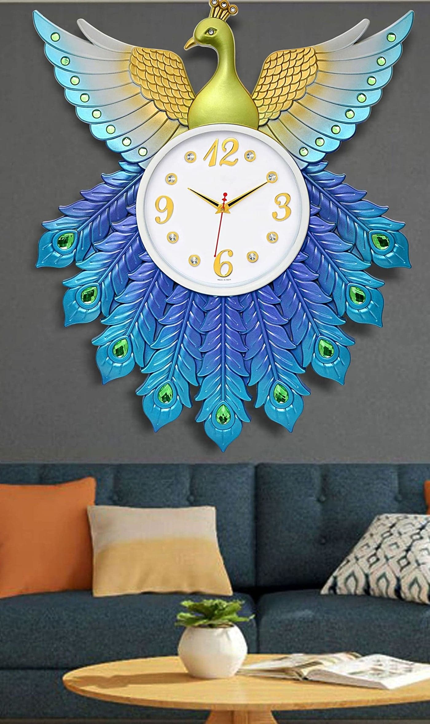 Harbour Plastic Antique Analog Latest Stylish New Models Wall Clock with Photo Frames (Size Height 58 cm X Width 48 cm, Blue)- Mz 921 SN21 2