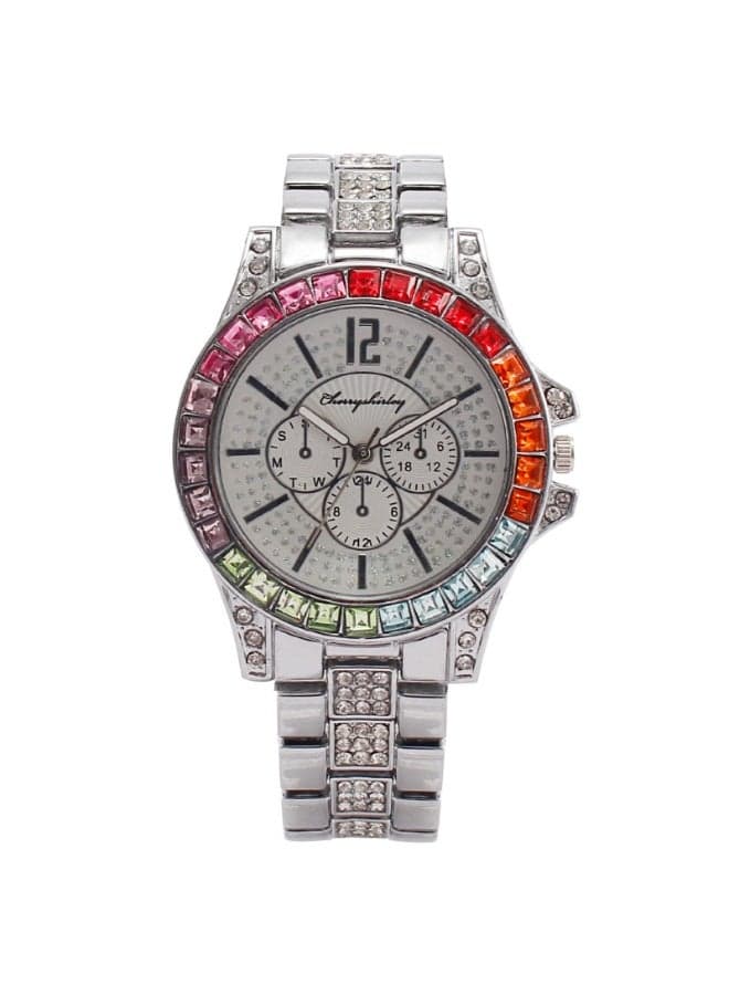 Fashionable Full Diamond Inlaid Three Eye Colored Diamond Men's Watch